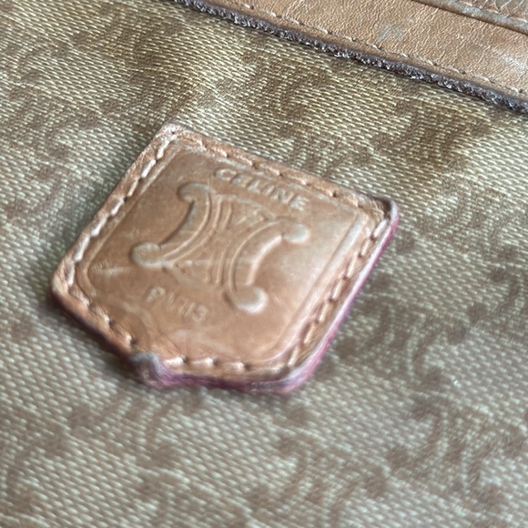 Celine Beige Macadam Coated Canvas Clutch or Pouch Signature Logo